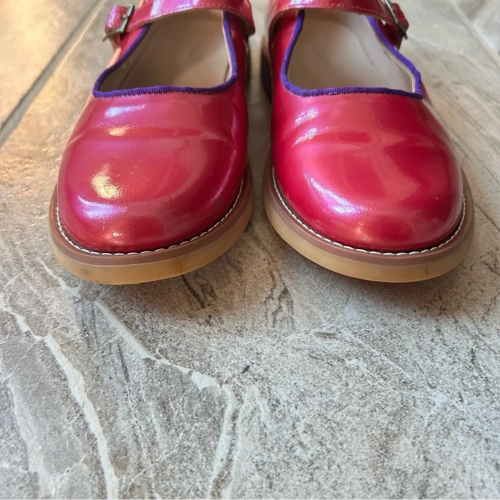 EUC Elephantito Girls Patent Leather Pink & Purple Mary Jane, Size 35 EU Or 4 US